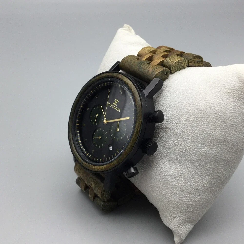 Joycoast Green Sandalwood Chronograph Mens Watch 44mm Wood Date New Battery 8